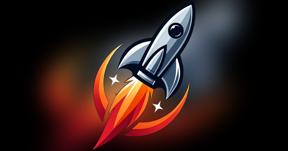 Rocket Vector rocket logo on a dark branded background.
